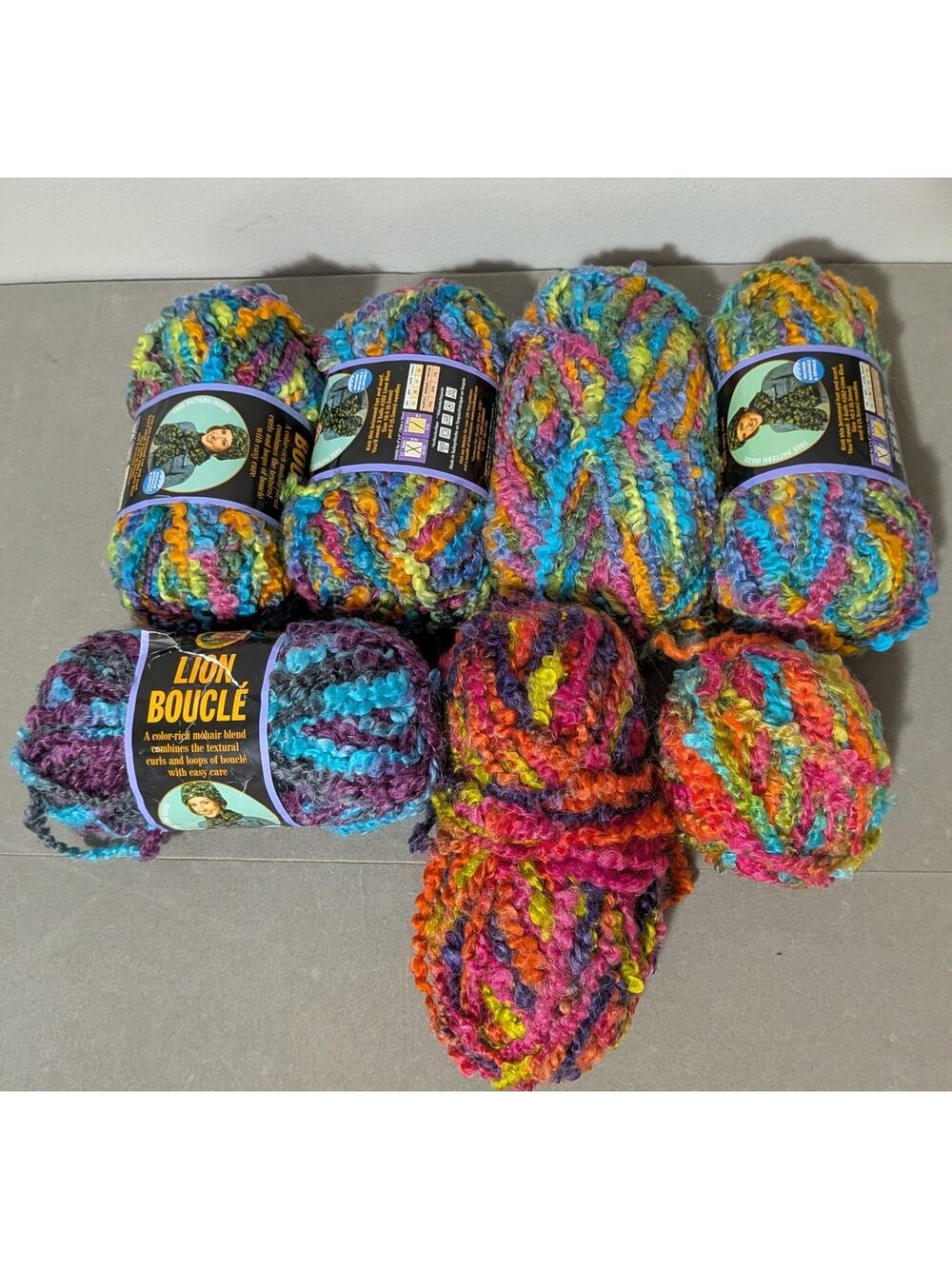 Lot of Lion Boucle Yarn Parfait, Snow Cone Gelato Sorbet Mohair 6 full 1 partial
